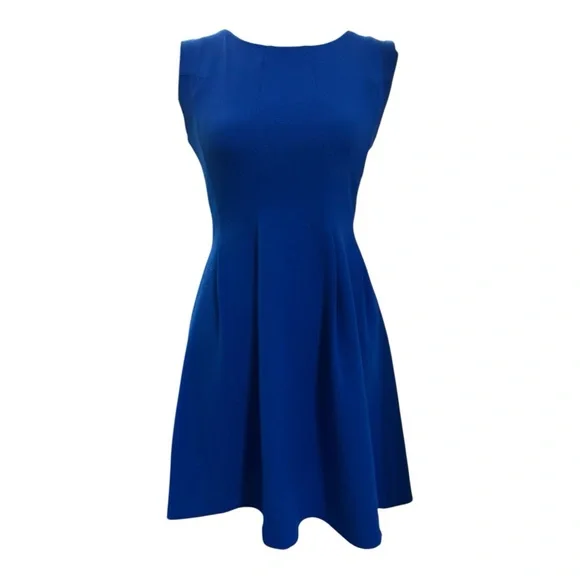 GB Royal Blue Sleeveless Pleated Dress w Gold Zipper - Picture 4 of 10